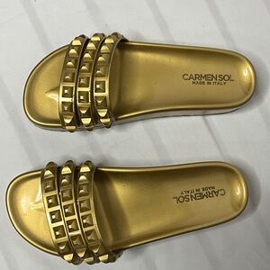 Carmen Sol Women's Gold Slide Sandals Made in Italy Size 7